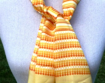 Long Scarf Yellow Orange White - Dot Stripe Design - Oblong Rectangle 43 x 13.5" - Baar & Beards - Japan 60s 1960s 1970s - Women's Gift Idea