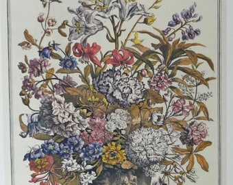JULY FLOWERS Large Vintage Art Print, 1700s Botanical Illustration, Twelve Months of Flowers Furber, Wedding Gift Anniversary  20.75 x 15.5"