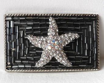 Women's Rhinestone Starfish Belt Buckle- Preppy Nantucket Style- Summer Vacation Accessory- Sparkly Sea Star Buckle- Small Silver Buckle