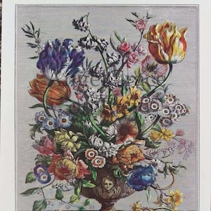 Small Vintage APRIL FLOWERS Art Print, Colonial Williamsburg, 12 Months of Flowers, Furber, April Birthday, Wedding Anniversary Gift 7 x 10&quot;