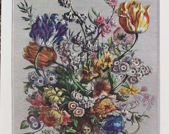Small Furber APRIL FLOWERS Print, 12 Twelve Months of Flowers, Colonial Williamsburg 1700s Botanical Wall Illustration, Wedding Gift, 7x10