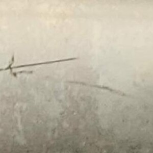 May include: A close-up of a light-colored, textured surface with a thin, straight black line and a small, stylized arrow pointing to the left. There is a curved black line below the straight line.
