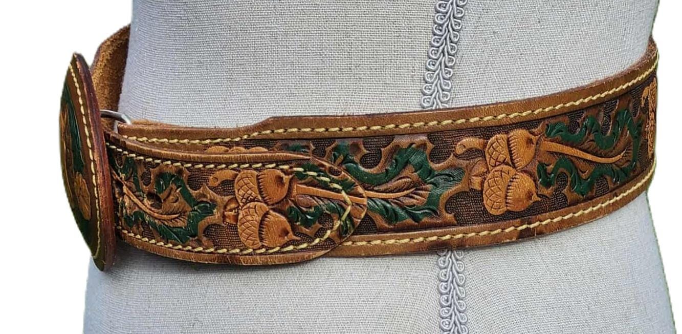Vintage Leather Tooled Handpainted Western Belt Buckle Horse Head Vintage Tooled Embossed Leather Belt With Horse Head Buckle  main image 4