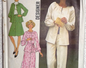 uncut 1970s Simplicity EASY Sewing Pattern 7132- Suit Set- Maxi Skirt- Knee Skirt- Pants- Long Sleeve Top- Unlined Jacket- Misses Size 14