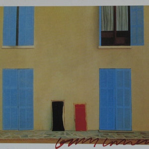 Litografía vintage de David Hockney, póster de la exposición de arte de Barcelona con pintura de los años 70 'Two Deck Chairs, Calvi', impresión artística sin marco, 10" x 13,6"