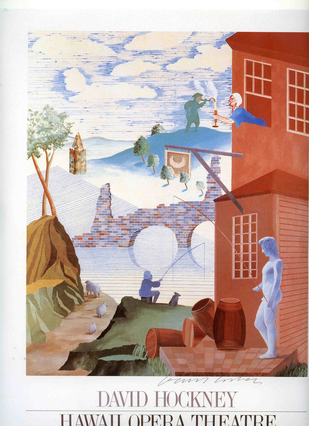 Vintage David Hockney Print Stravinsky Rake's Progress, Parody Art