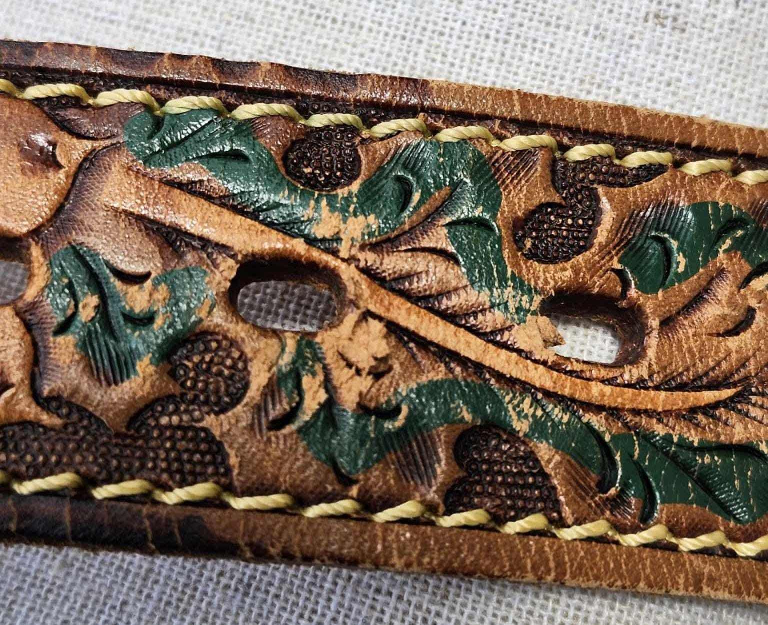 Vintage Leather Tooled Handpainted Western Belt Buckle Horse Head Vintage Tooled Embossed Leather Belt With Horse Head Buckle  main image 3