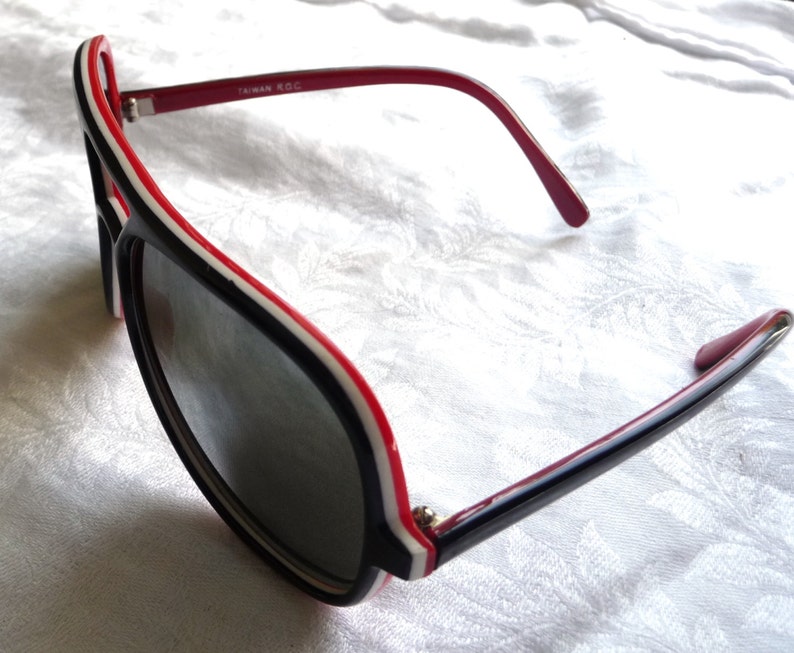 70s Aviator Sunglasses Red White Blue Frames Mirror Lenses Etsy
