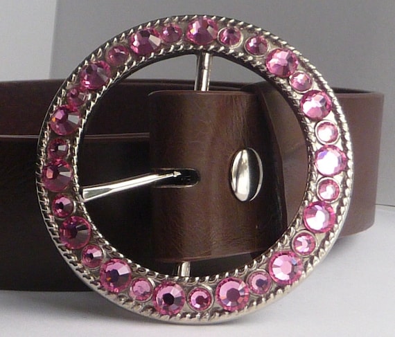 Belt Buckle / Black Diamond Swarovski Crystals / Silver Bit