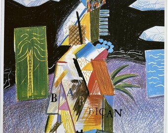 Vintage David Hockney Licensed Lithograph of City of London Barbican Centre Art Exhibition Poster, Detail of 'Cubist Bar' Art Print 10x 14"'