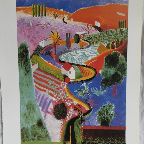 Vintage Hockney Print Nichols Canyon Road Hollywood Hills, 1980s
