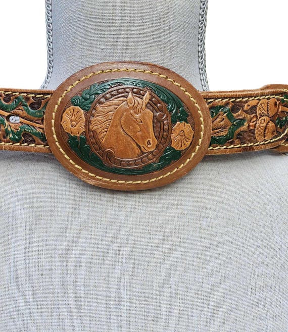 Vintage Western Belt with Carved Buckle Belt, A Vintage, Buckle, Western, Sterling Silver, Engraved  main image 3