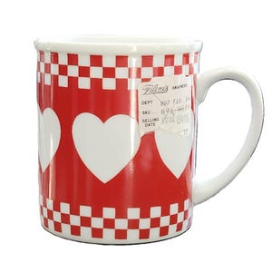 7 Avail NOS Vintage Red Heart Checkerboard Mug, Retro Bistro Diner Style, Country Cottage Farmhouse Kitchen Decor Shibata Tajimi Japan, 8 oz 画像 4