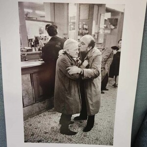 Vintage Art Print 1960s Paris Street Photography, Two Old French Men Embracing, Black White Photo, B/W Portrait, Gallery Wall Idea, 9 x 12 image 2