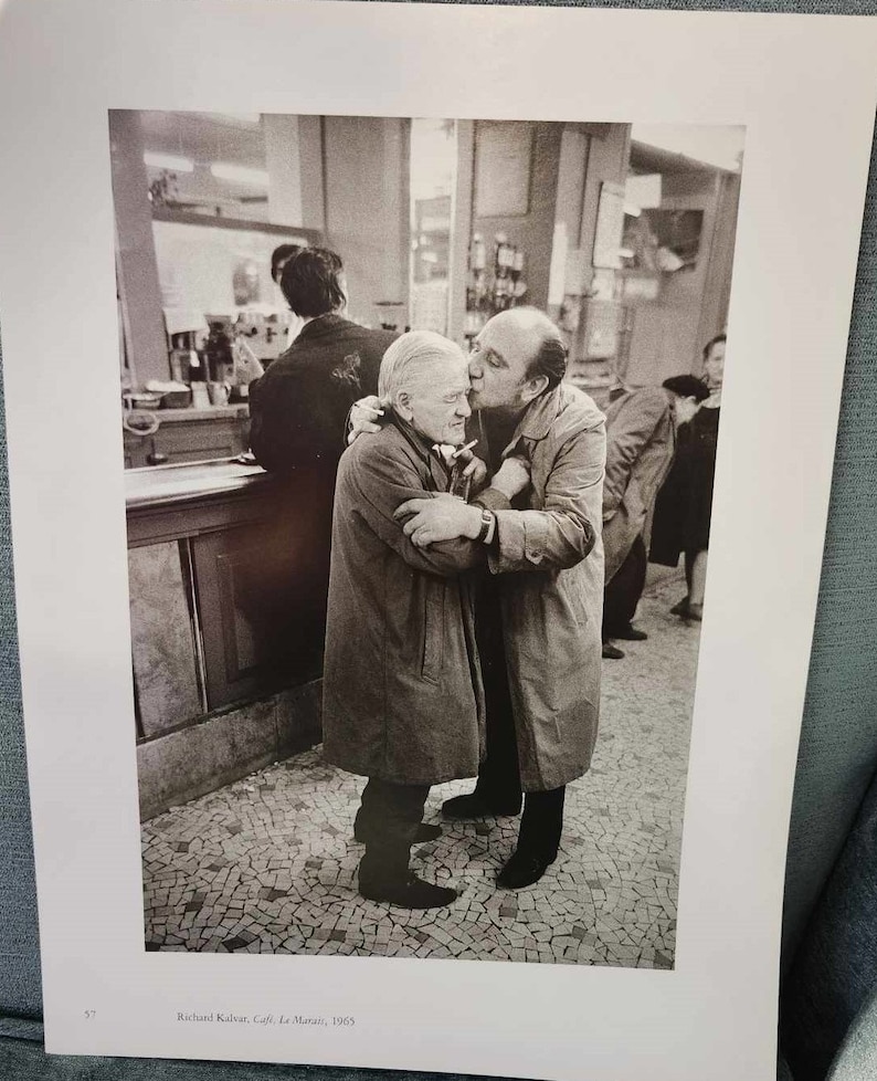 Vintage Art Print 1960s Paris Street Photography, Two Old French Men Embracing, Black White Photo, B/W Portrait, Gallery Wall Idea, 9 x 12 image 2