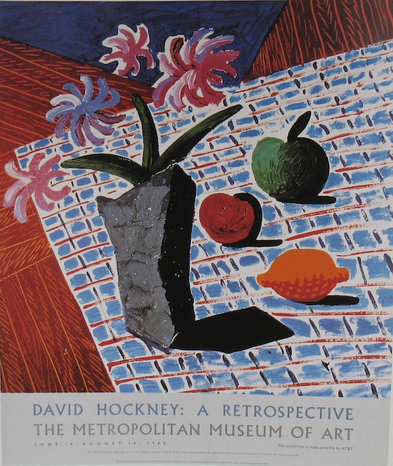 Vintage 1988 David Hockney Metropolitan Museum of Art Retrospective Poster Vintage 1988 David Hockney Metropolitan Museum of Art Retrospective Poster