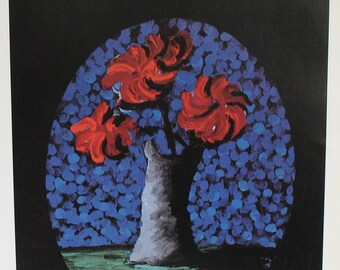 Vintage David Hockney Print Amaryllis in Vase, Moving Focus, Red
