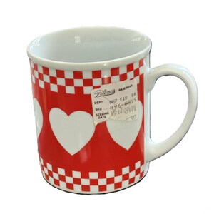 7 Avail NOS Vintage Red Heart Checkerboard Mug, Retro Bistro Diner Style, Country Cottage Farmhouse Kitchen Decor Shibata Tajimi Japan, 8 oz 画像 5