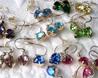 Small Swarovski Crystal Heart Earrings - Sterling Silver Ear Wires - Dangle Drops - Girls Heart Earrings - Birthday Valentine's Day Gift