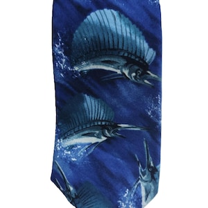 RARE Vintage Key West Hand Prints Tie, Men&#39;s Tropical Fish Tie, Dark Blue Cotton, Novelty Tie, Collectible Tie, Lilly Pulitzer, 3.6 x 58.75&quot;