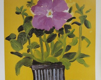 Vintage David Hockney Print Amaryllis in Vase, Moving Focus, Red