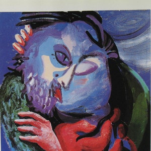 Vintage Litho von Wagner Opernplakat, TRISTAN UND ISOLDE, David Hockney Poster Druck, Romantisches Paar Porträt, Mittelalterliche Legende, 10 x 13.6