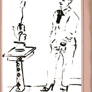 Vintage Celia (Birtwell) Musing Art Print- Retrato en blanco y negro- David Hockney- Arte de pared colgante- Reimpresión de póster de teatro 10 x 13,6"