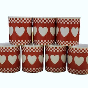 7 Avail NOS Vintage Red Heart Checkerboard Mug, Retro Bistro Diner Style, Country Cottage Farmhouse Kitchen Decor Shibata Tajimi Japan, 8 oz 画像 8