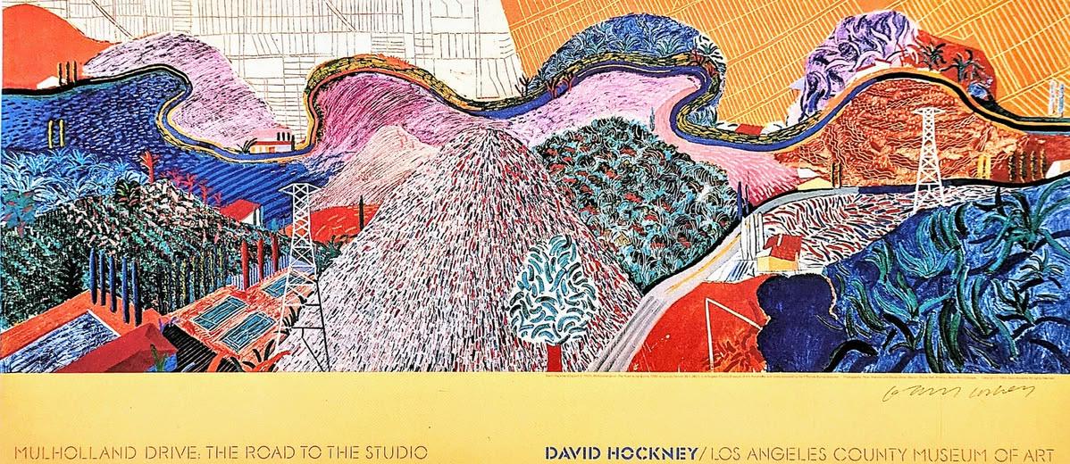 Vintage David Hockney Print Muholland Drive, LACMA Poster, 1980