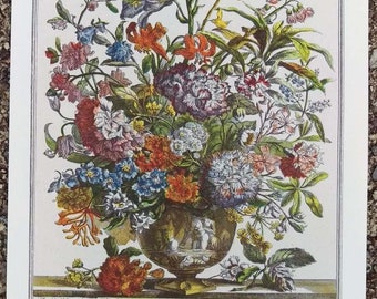 Small Vintage JULY FLOWERS Art Print, 12 Months of Flowers, Rob Furber, Colonial Williamsburg, Special Wedding Anniversary Gift, 7 x 10&quot;