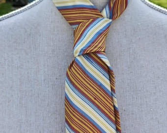 Vintage 1980s Silk Dupioni Striped Tie, Rivetz, Diagonal Stripe Tie, Red Orange Blue Cream Tie, Classic Necktie, Spring Summer, 4" x 54.5"