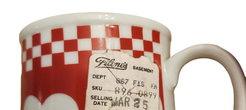 7 Avail NOS Vintage Red Heart Checkerboard Mug, Retro Bistro Diner Style, Country Cottage Farmhouse Kitchen Decor Shibata Tajimi Japan, 8 oz 画像 6