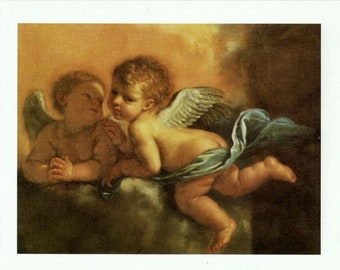 Vintage Art Print Angel Detail of Two Cherubs from Guercino Painting The Patron Saints of Modena, Nursery Wall Decor, Gallery Wall, 5.5 x 7"