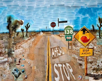 David Hockney Poster Print Pearblossom Highway #2 Photo Collage, Southwestern Landscape Photography, Mojave Desert Gallery Wall Decor, 10x14