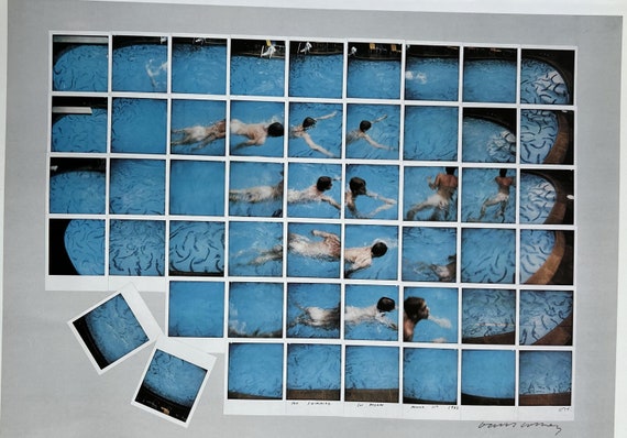 ヴィンテージ ホックニー リトアート展ポスター、青いプールと