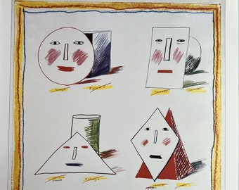 Vintage David Hockney Simplified Faces, Lithograph of Poster for the 1976 Spoleto Festival, Italy, Performing Arts, Unframed Art Print 10x14