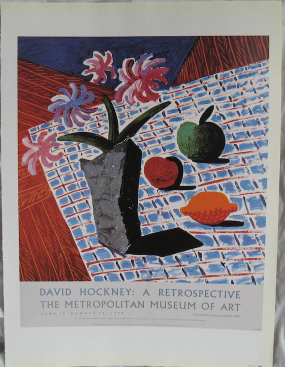 デイヴィッド・ホックニーのアート展ポスター、花のある静物画、現代