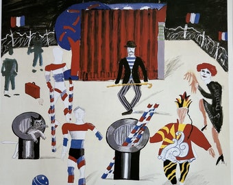 Vintage Lithograph of David Hockney 'Parade' Satie's Ballet Detail Stage, Costume, Playbill Design, Tokyo Art Exhibition Poster Print 10x14"