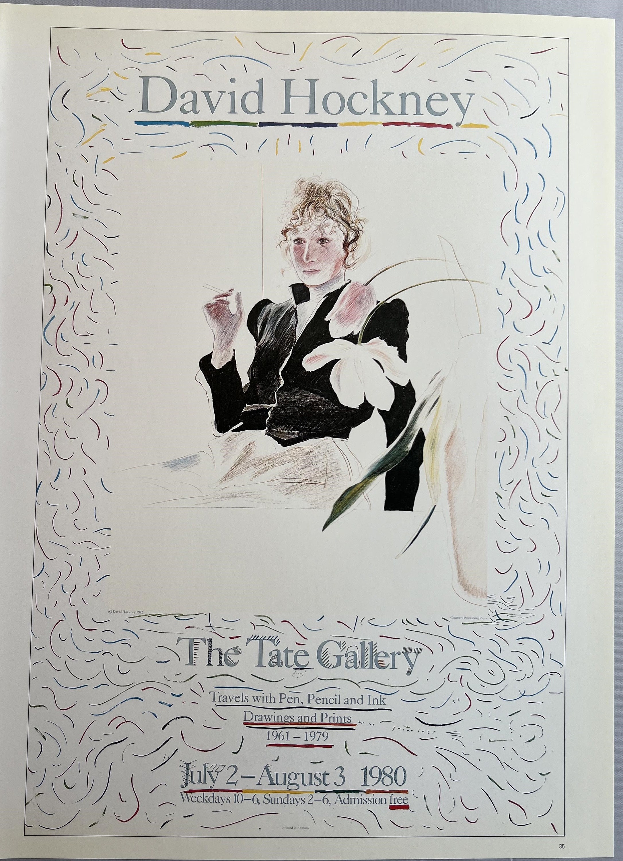 1980 David Hockney Celia,Paris ビンテージポスター David Hockney | Celia In A Black Dress With White Flowers