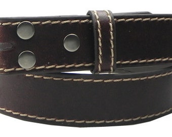 Dark Brown Leather Belt Strap Snap On Removable - Contrasting Stitches - Mens Womens Brown Belt Strap - XL 41 42 43 44 - More Styles Avail