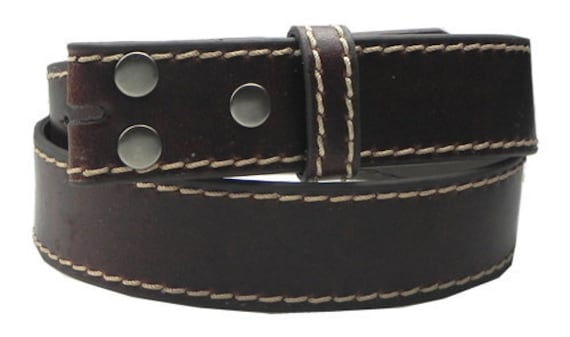 Dark Brown Leather Belt Strap Snap on Removable Contrasting | Etsy
