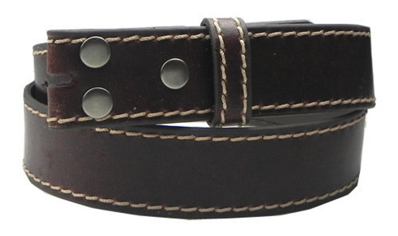 Dark Brown Leather Belt Strap Snap on Removable Contrasting - Etsy