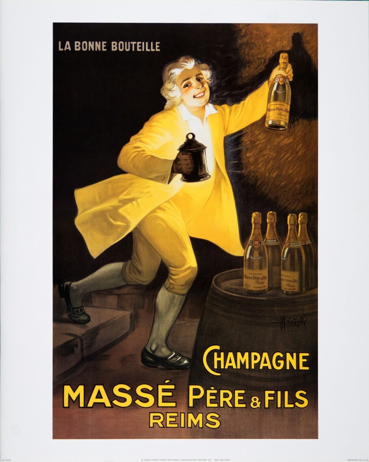 Vintage Art Print of 1920s French Ad Poster, Champagne Massé