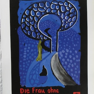 Vintage David Hockney London Royal Opera Poster Print, Strauss' Woman Without a Shadow- Wall Hanging- Home Decor- Wall Blue Art 10 x 13.6"