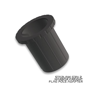 Puede incluir: Adaptador de plástico negro para una antena Starlink Gen 2 para montarse en un asta de bandera. El adaptador tiene un diseño acanalado y una abertura circular en la parte superior.