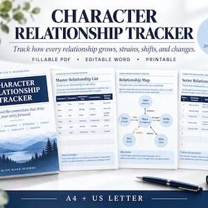 Character Relationship Tracker Workbook | Fillable PDF, Editable Word (Digital Download)