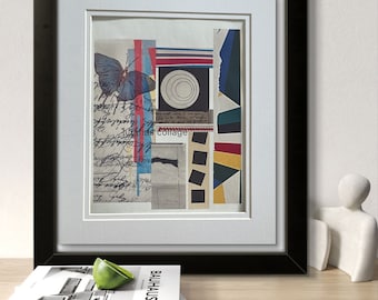 Wings-Art Print-Original collage made with varied, cut, torn, and layered papers printed on textured cotton canvas.