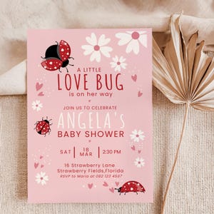 Love Bug Baby Shower Invitation: Pink Ladybug Garden Theme (Editable Template)