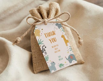 Safari Animals Baby Shower Thank You Tags Editable Template (Digital Download)