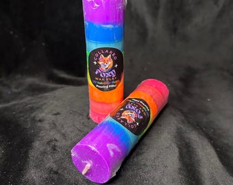 Rainbow Stripe UV Reactive Soy Pouring Pillar Wax Play Candle